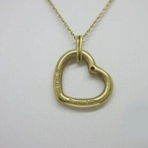 Tiffany & Co. Open Heart Ruby Necklace 16" 18K Yellow Gold Peretti Auth #3383
